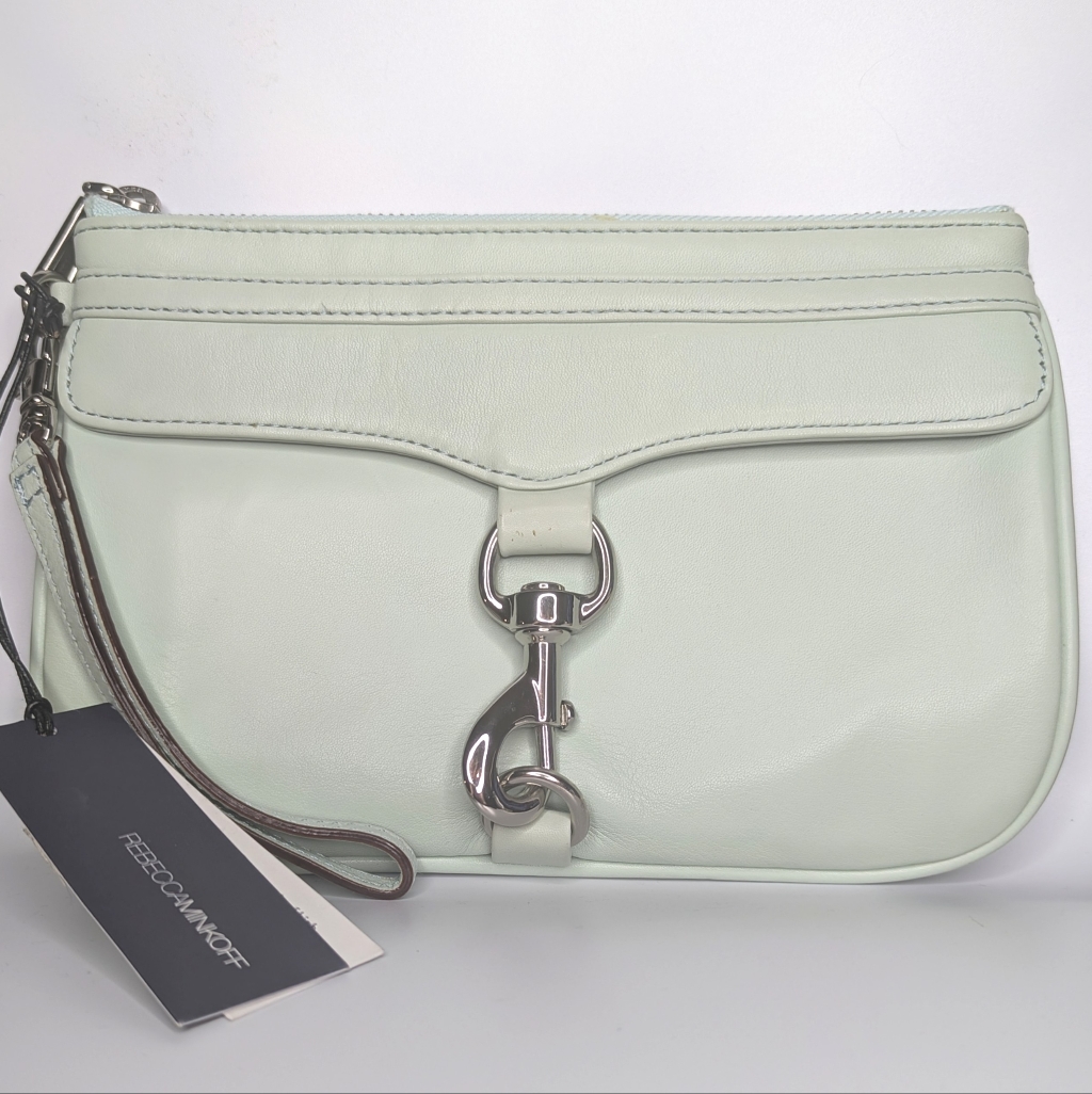 Rebecca Minkoff Skinny Mac Leather Wristlet Clutch Bag In Mint Green Nwt